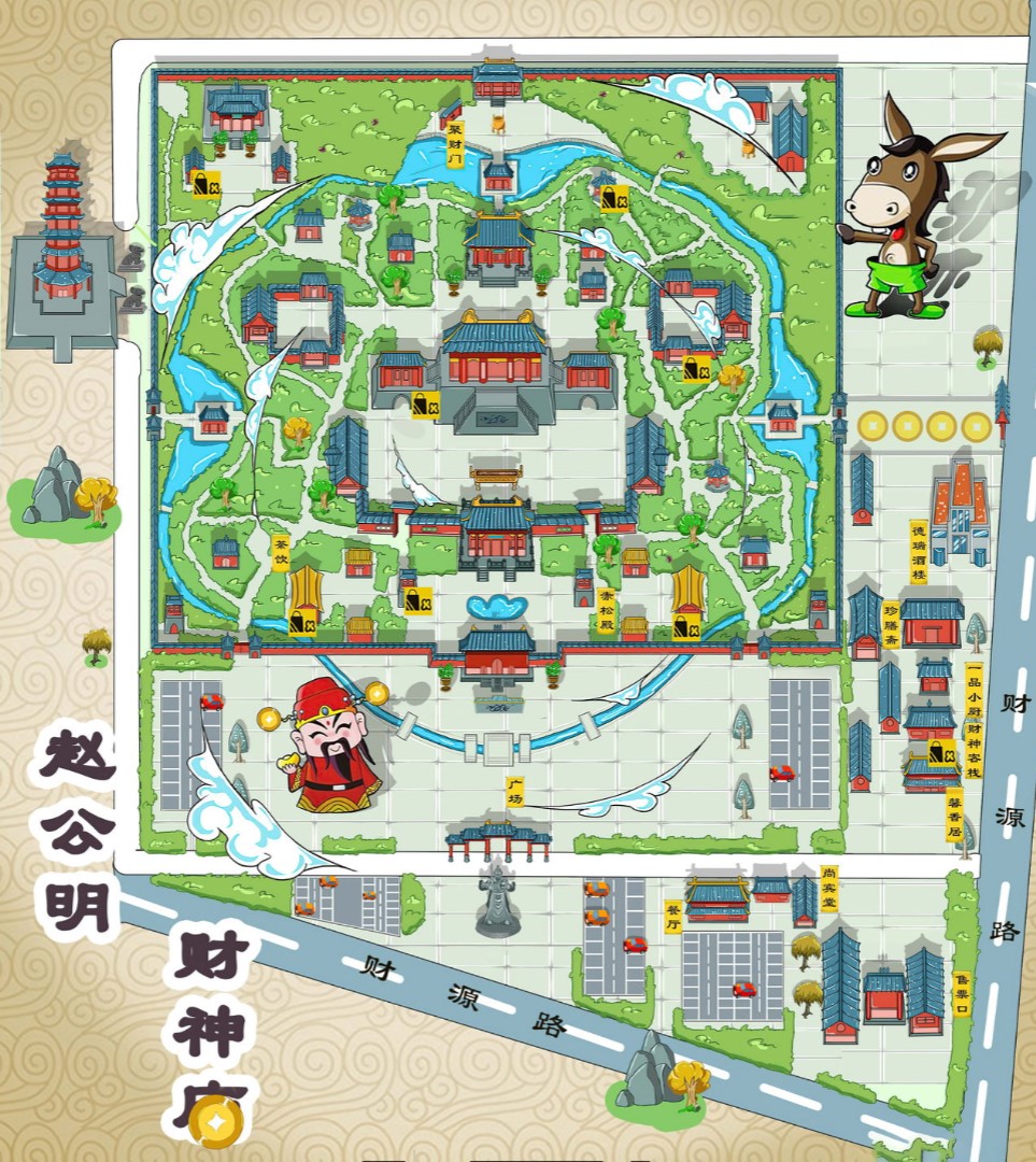 青山湖寺庙类手绘地图